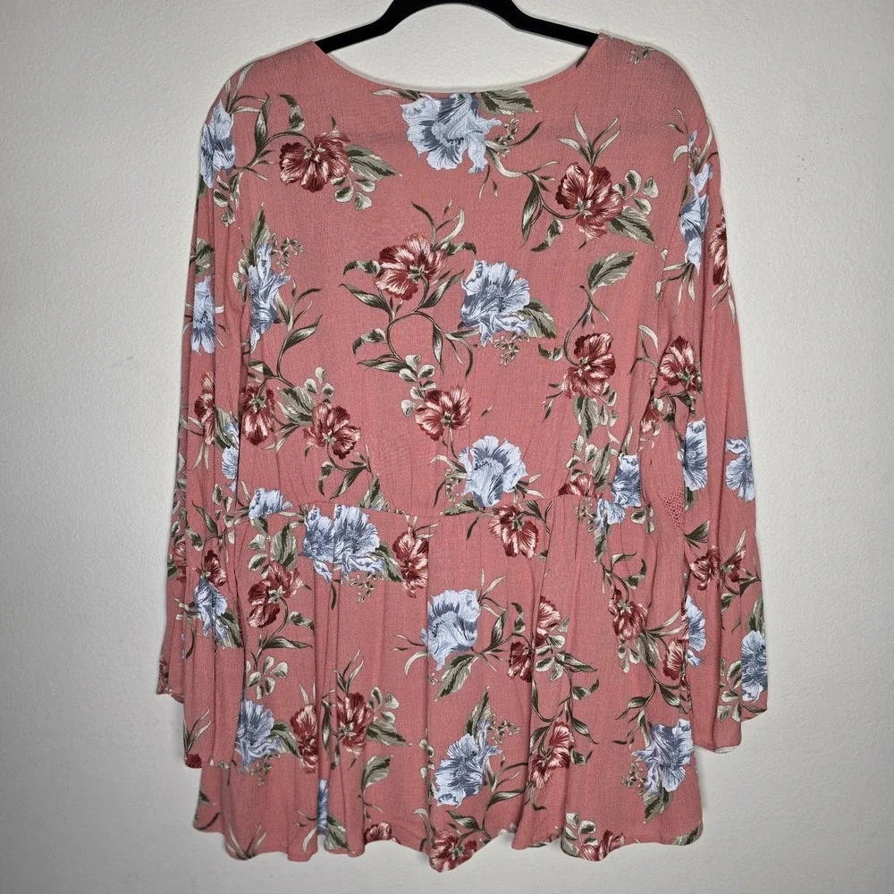 Torrid Womens‎ 2X Dusty Coral Floral Gauze Crochet Babydoll Top Peasant Babydoll - Picture 3 of 8